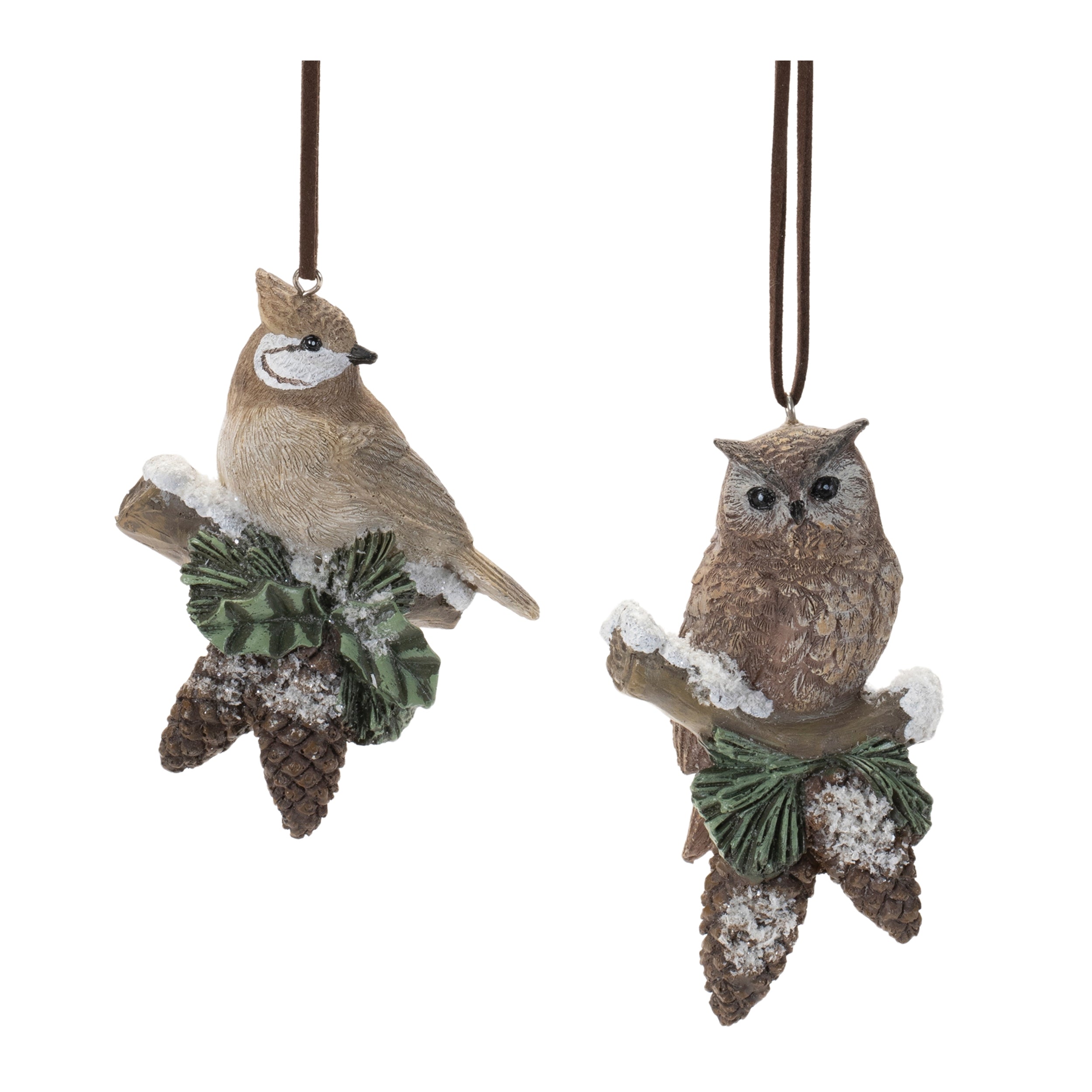 Cardinal and Owl Ornament (2 Asst) 4”H Resin