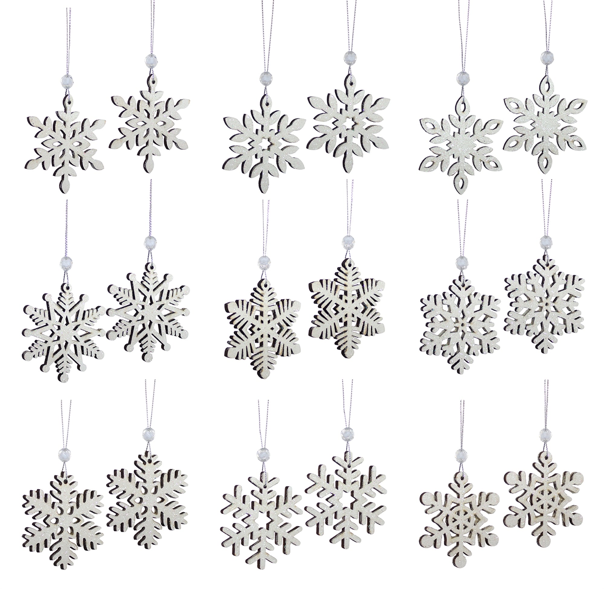 Snowflake Ornament (Box of 18) 2.75”D Wood