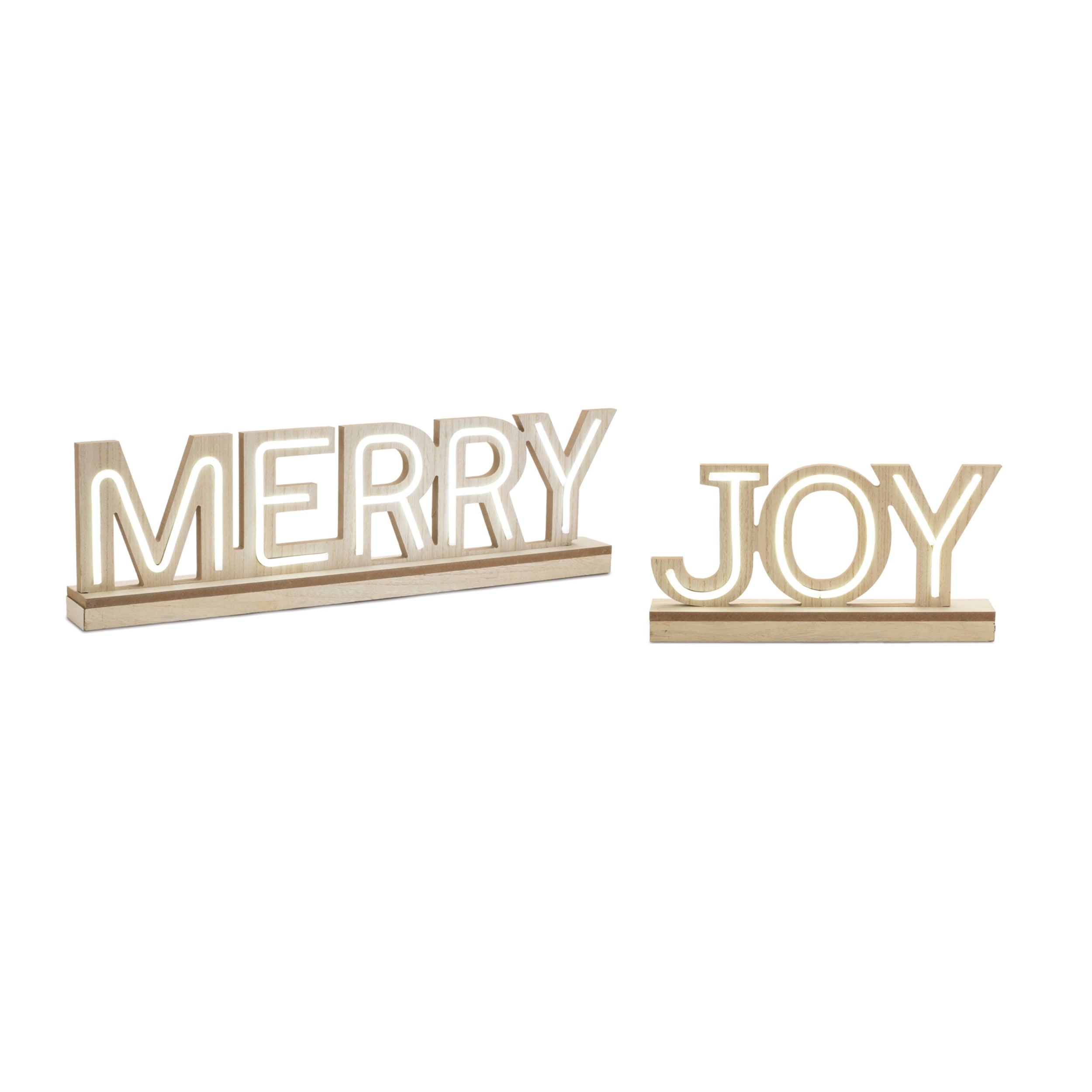 LED Joy and Merry (Set of 2) 13.5"L x 6.5"H, 24"L x 6.5"H Wood 2 AA Batteries Not Included/USB Cord I