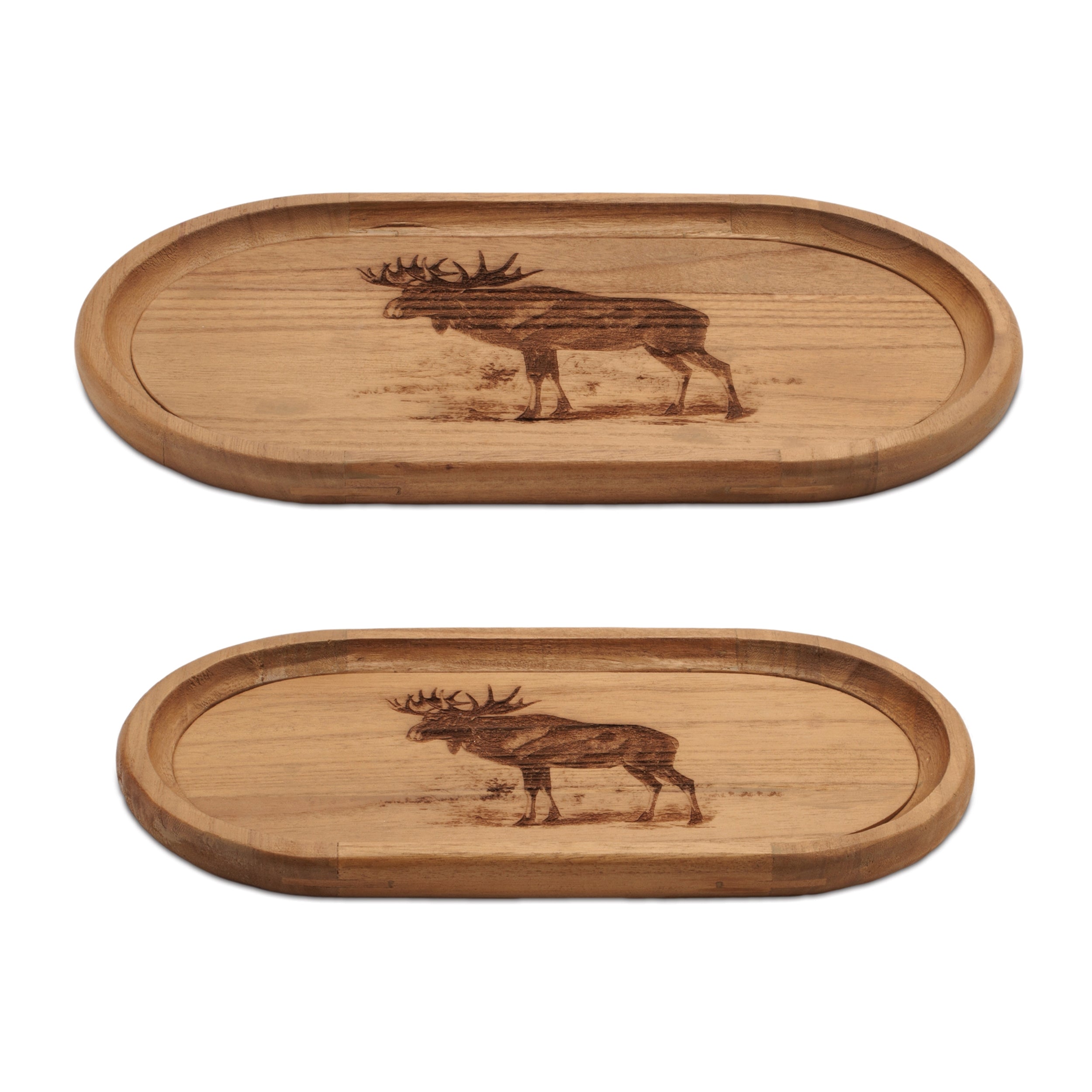Tray w/Moose (Set of 2) 14"L x 7.25"W x 1"H, 15.5"L x 9"W x 1"H Wood/MDF