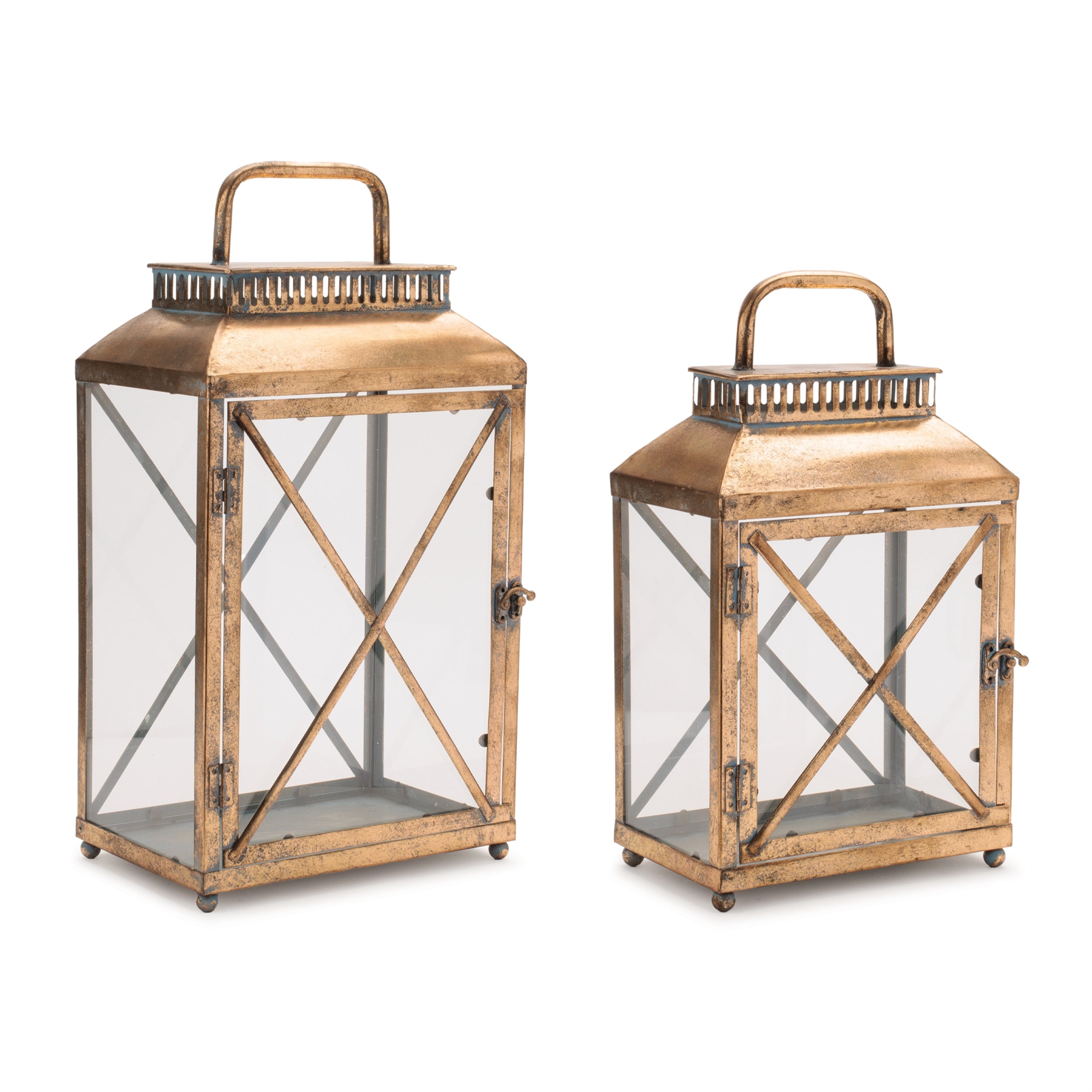 Lantern (Set of 2) 9"L x 15.5"H, 11"L x 20"H Metal/Glass