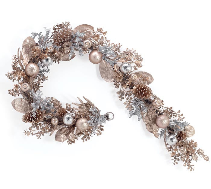 72' CHAMPAGNE GOLD AND SILVER WITH ORNAMENTS GARLAND