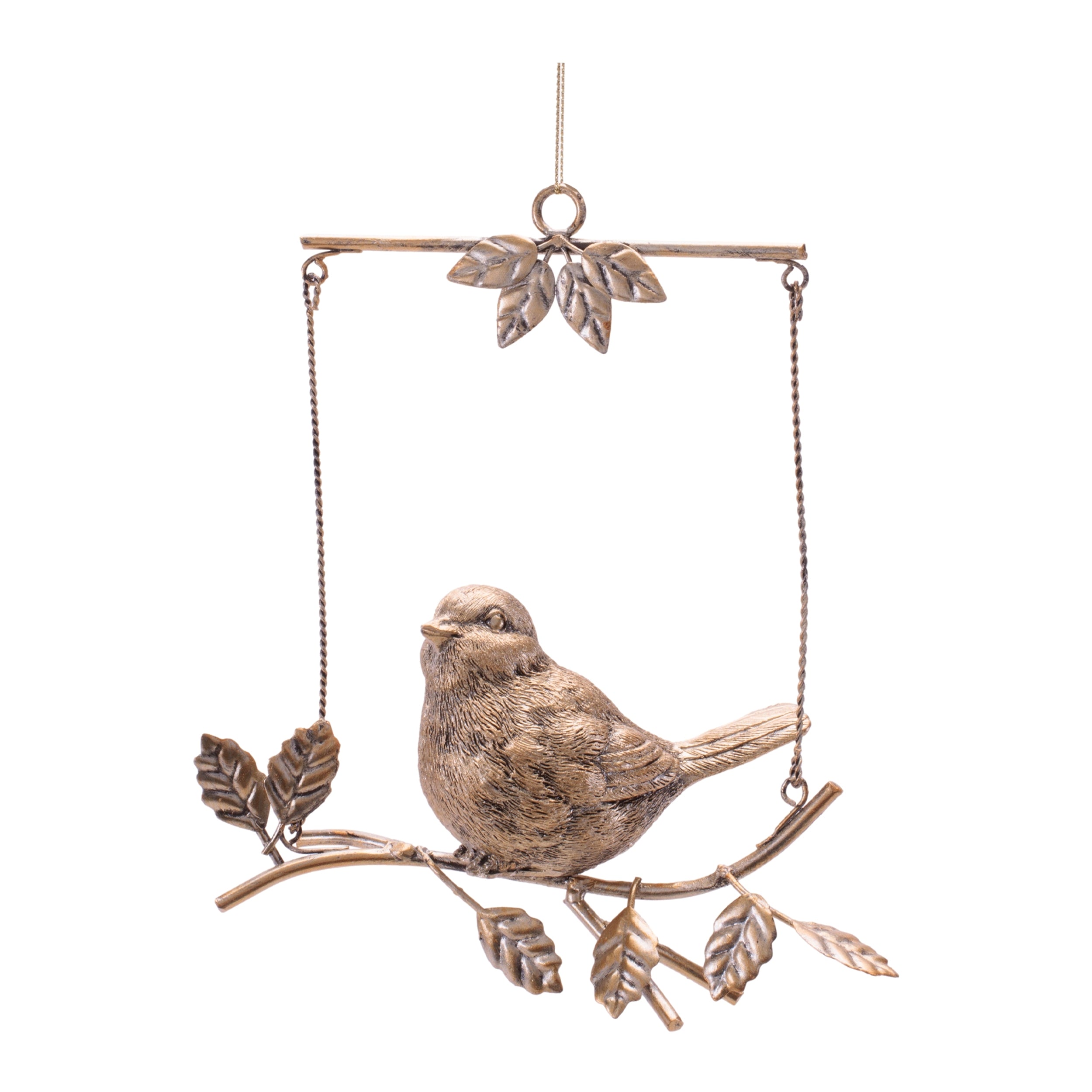 Bird on Branch Ornament 6”H Resin/Metal