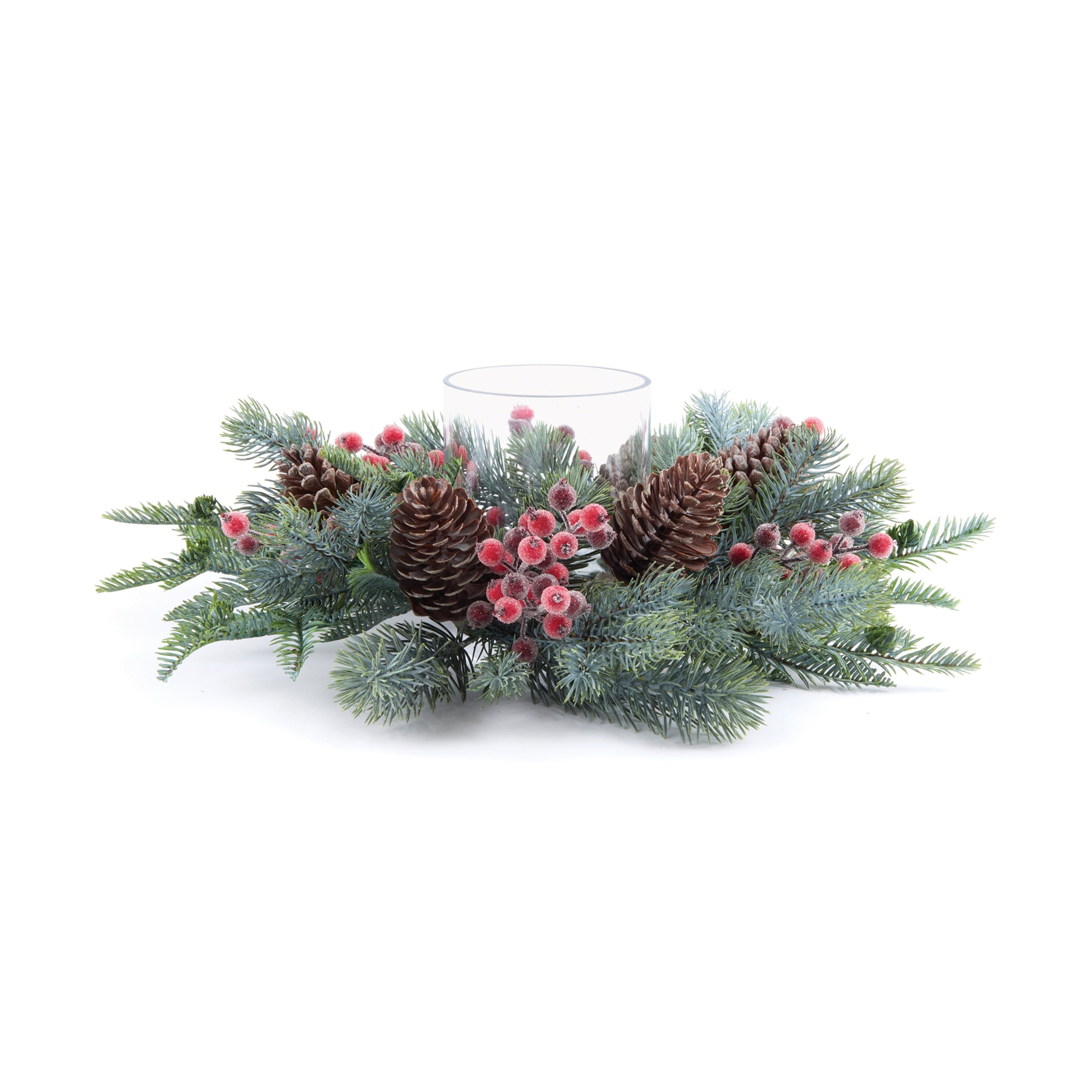 Pine and Berry Centerpiece 15”D /Glass