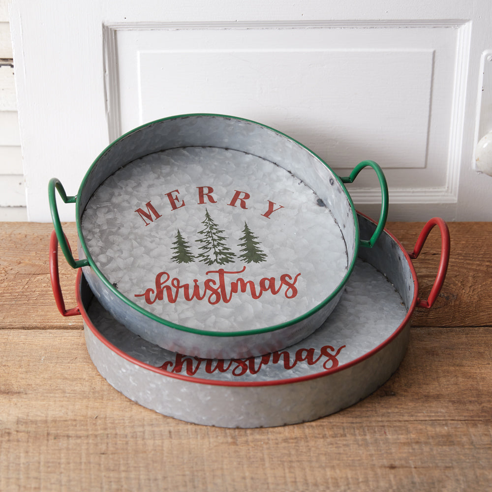 Galvanized Merry Christmas Trays (S/2)